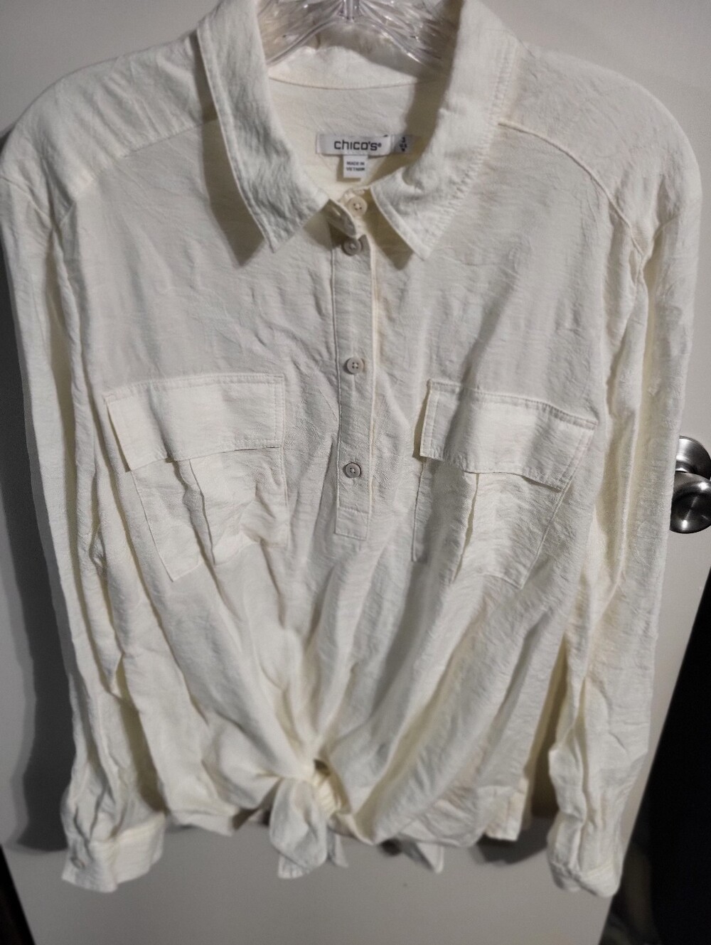 CHICOS BUTTON DOWN TOP BLOUSE SHIRT CREAME GAUZE SZ XL